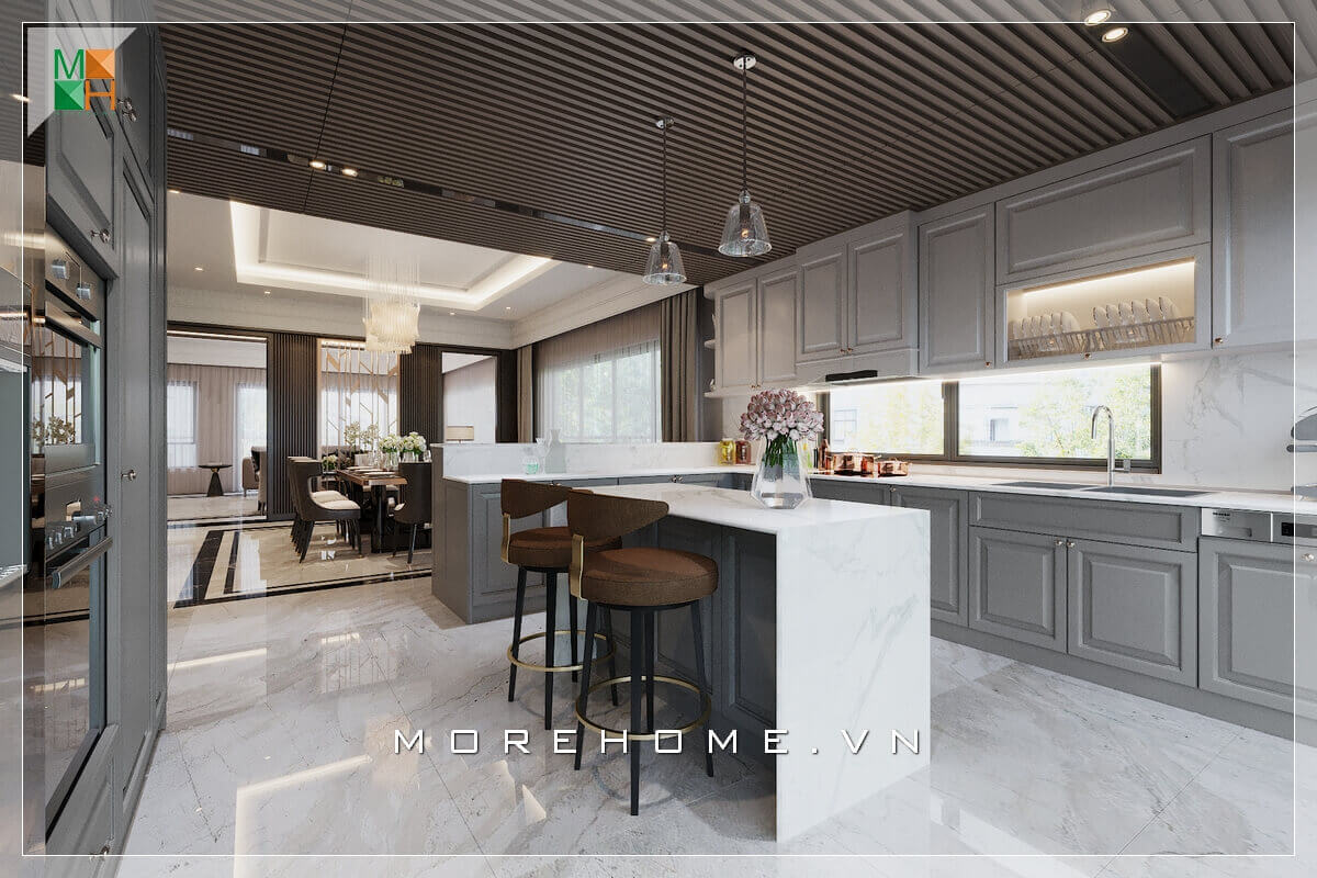 Ấn tượng với mẫu thiết kế phòng bếp sang trọng, đẳng cấp cho chung cư, nhà phố, biệt thự, mang phong cách hiện đại pha chút cổ điển truyền thống Thiết kế phòng bếp, tủ bếp gỗ An Cường