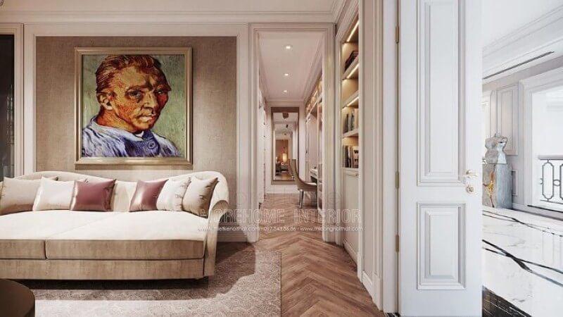 Tranh canvas trang trí tường đẹp ấn tượng với bức họa chân dung họa sĩ Van Gogh nổi tiếng. Thiết kế phòng ngủ nhà phố