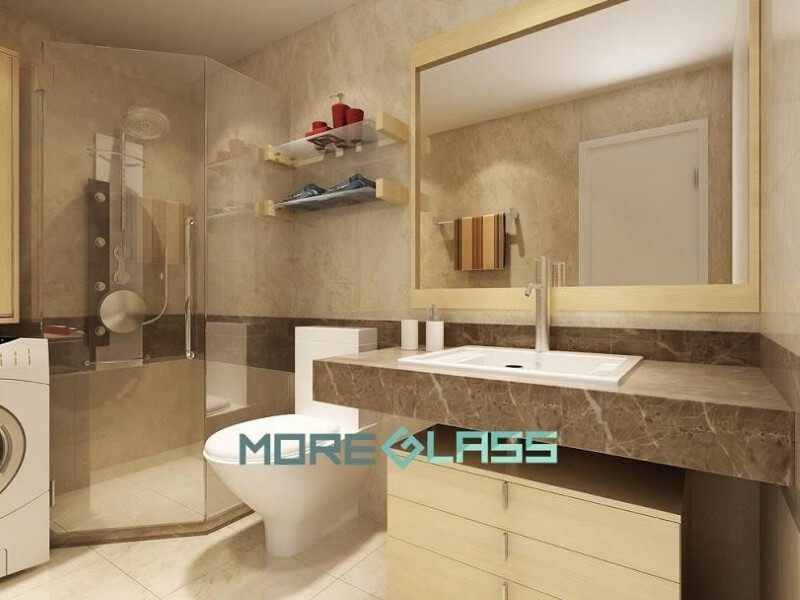 lắp đặt vách kính phòng tắm đứng 135 độ và gương soi khung gỗ cao cấp cho chung cư, biệt thự, nhà phố.