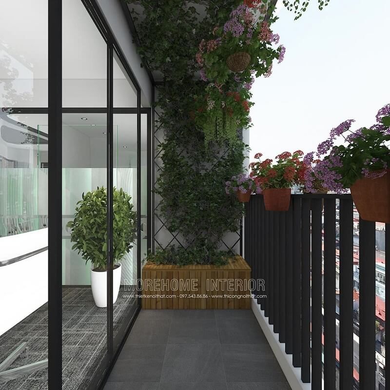 Trang trí ban công văn phòng đẹp với những chậu cây cảnh nhỏ nhắn mang đến không gian thư giãn tuyệt vời