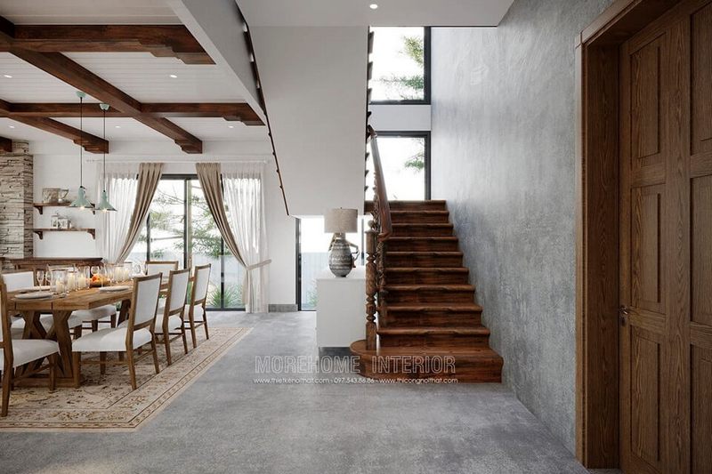 Cầu thàng gỗ tự nhiên phong cách địa trung hải