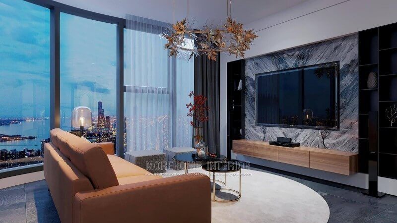 Không gian tiếp khách sang trọng và đầy ấn tượng với mẫu đá ốp tường cao cấp