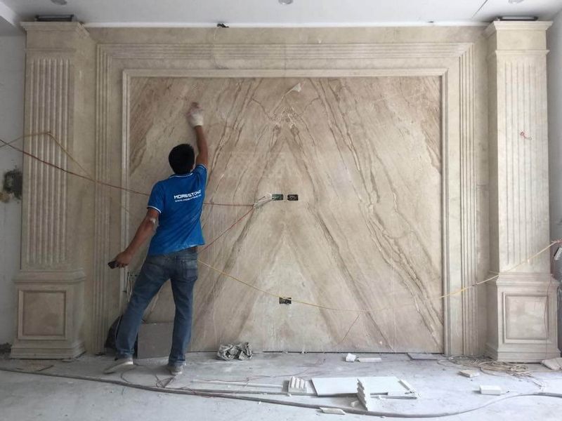 Đá ốp tường vân đá granite màu vàng cho phòng khách đẹp