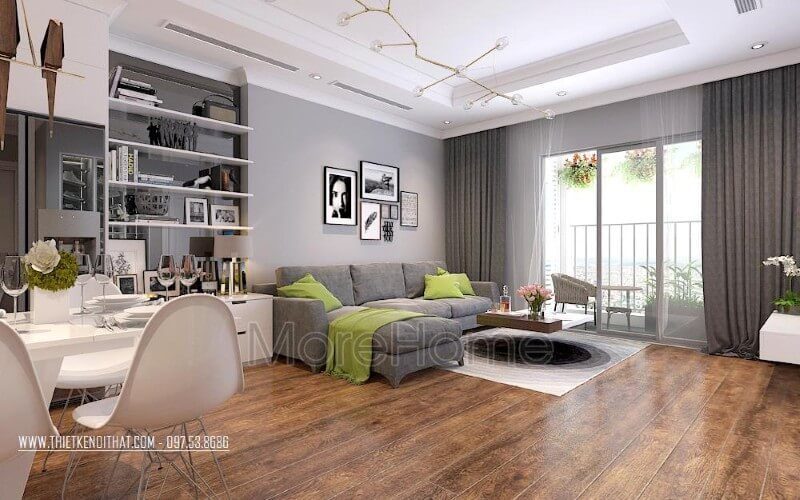 Thiết kế nội thất chung cư hiện đại ấn tượng với sofa góc gỗ đẹp