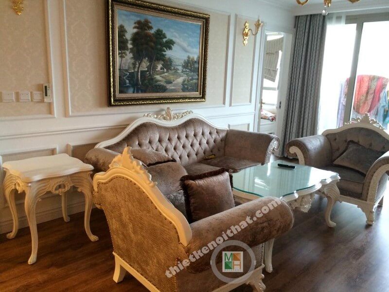 Sofa nỉ bành kiểu dáng tân cổ điển nút chần ấn tượng