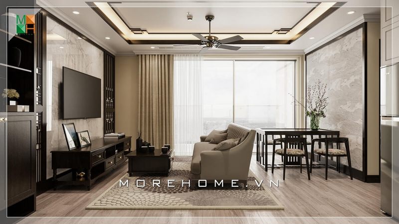 Trang trí phòng khách liền phòng ăn hiện đại là một trong những xu hướng thiết kế được nhiều gia chủ lựa chọn tạo nên sự tiện nghi cho không gian sinh hoạt chung cư gia đình.