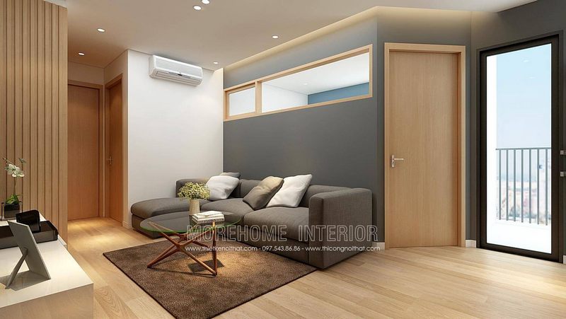 Cửa thông phòng đẹp chất liệu gỗ công nghiệp An Cường cánh phẳng, vân gỗ sáng làm cho không gian rộng hơn