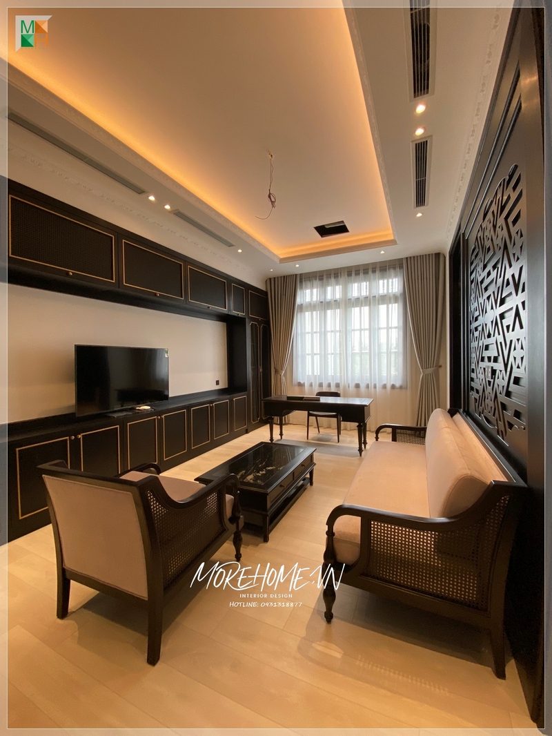 Thi công bàn trà gỗ tự nhiên màu đen phong cách indochine nội thất không thể thiếu trong không gian tiện lợi cho sử dụng, tinh tế chu đáo cho việc đón tiếp khách