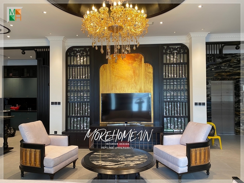 Thi công bàn trà tròn gỗ tự nhiên phong cách indochine tiện nghi cho sử dụng, tính thẩm mỹ cao cho không gian