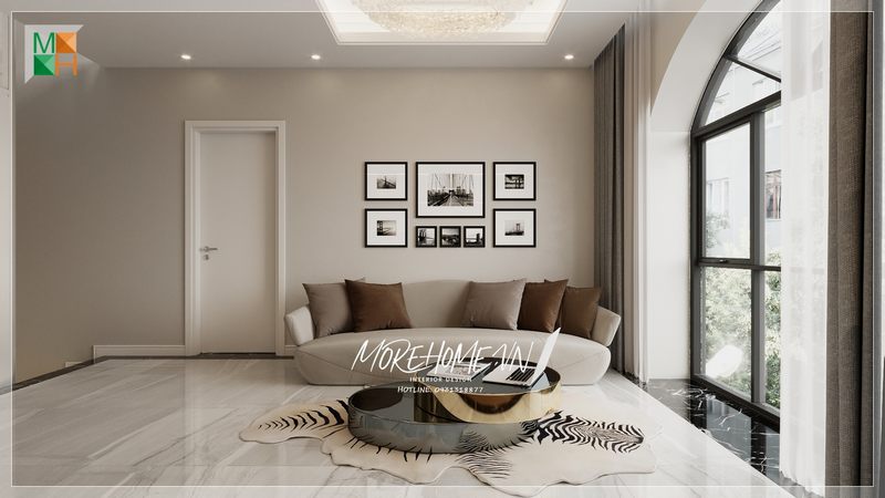 Ghế sofa với gam màu trung tính mang đến sự hòa trong phong cách thiết kế cũng như là điểm nhấn giúp không gian nổi bật hơn.