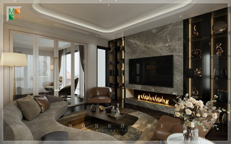 Sofa cong bọc nỉ màu xám sử dụng thoải mái và tiện nghi không gian thẩm mỹ cao